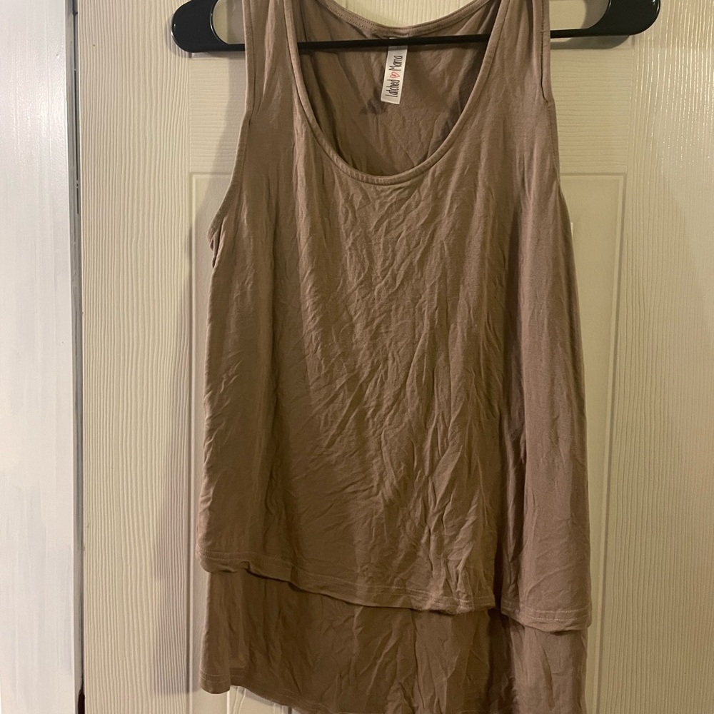 Beige: Latched Mama Sleeveless, nursing top.